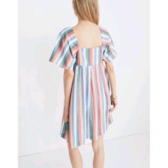 Madewell Festival Multicolored Stripe Cotton Bell Sleeve Dress sz L Boho Beach - Picture 2 of 12